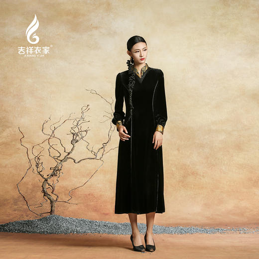 吉祥衣家新中式国风高级气质修身轻奢优雅云锦女装墨香锦年连衣裙 商品图1