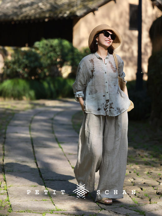 PETIT SCHAN小闪 CLO#775 the confession of eucalyptus 尤加利的告白 苎麻莱赛尔水墨印花衬衫 商品图5