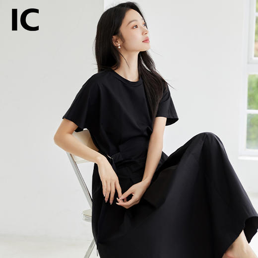 IC黑色圆领宽松气质休闲优雅连衣裙女新款通勤优雅高级感裙子 商品图2
