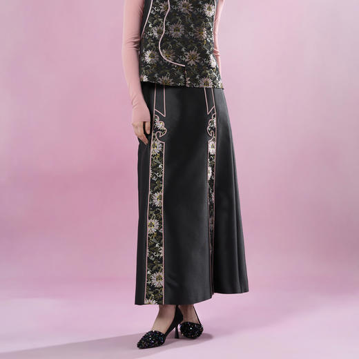 吉祥衣家新中式国风夏新款高端气质显瘦修身女装莲影如意半身裙 商品图1