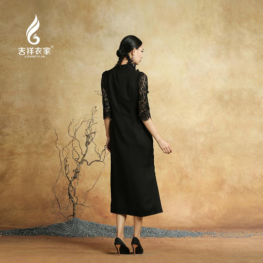 吉祥衣家新中式国风春夏新款高端气质显瘦修身女装百蝶图连衣裙 商品图3