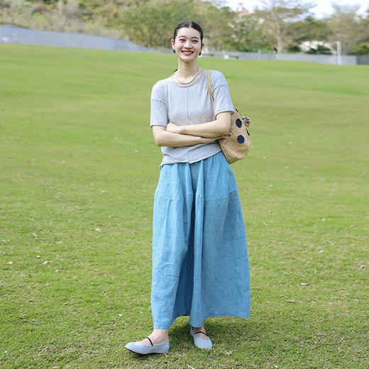 绽放旅行女装209朵/新款设计感苎麻棉短袖套头文艺针织衫上衣T恤 商品图1