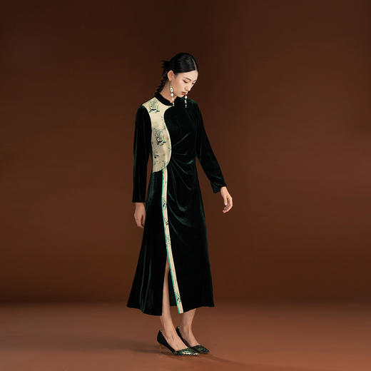 吉祥衣家丝绒高级感修身国风气质复古新中式女装百草萌兮连衣裙 商品图2