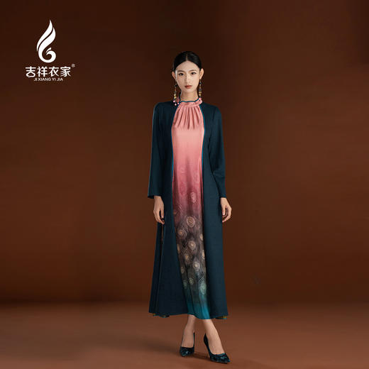 吉祥衣家新中式国风春季新款凤羽香云纱高端显瘦修身女装连衣裙 商品图3