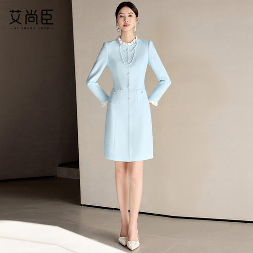 艾尚臣小香风连衣裙女2025春季新款时尚长袖裙子优雅花边领西装裙 商品图3