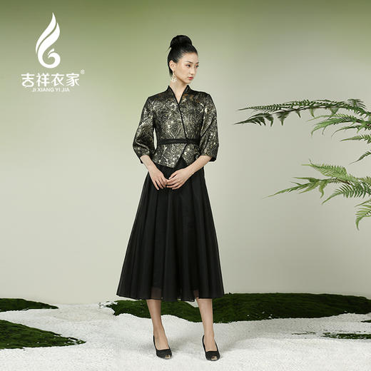 吉祥衣家新中式国风夏新款高端气质显瘦修身女装关关雎鸠连衣裙 商品图1