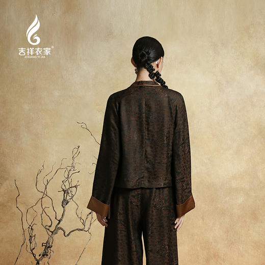 吉祥衣家花罗香云纱透孔提花设计感新中式女装雾里山茶上衣外套 商品图3