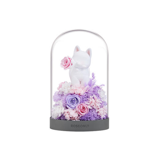 【水晶之恋】ROSEONLY诺誓 水晶之恋 永生玫瑰花 Baby宝贝系列 钟罩圆罩 白兔 白独角兽 白守爱狗 送朋友送家人 商品图9