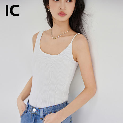 IC白色休闲不规则肩带针织背心内搭打底衫女新款夏季女款上衣 商品图3