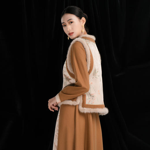 吉祥衣家江潭修竹蚕丝圆领保暖坎肩新中式原创国风女装上衣马甲 商品图4