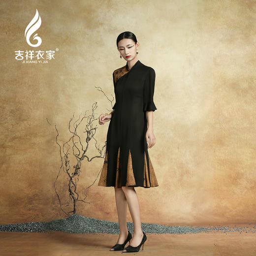 吉祥衣家新中式国风春夏新款高端气质显瘦修身女装竹影瑶瑶连衣裙 商品图1