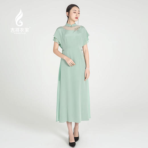 吉祥衣家新中式国风春夏新款高端气质显瘦修身女装依梦春晓连衣裙 商品图0