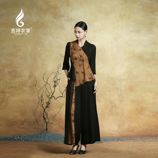 吉祥衣家新中式国风夏新款高端气质显瘦修身女装风摇竹影裤子 商品图0