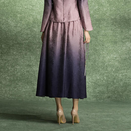吉祥衣家新中式国风紫色渐变晕染高端气质修身女装下衣紫烟缈半裙 商品图4