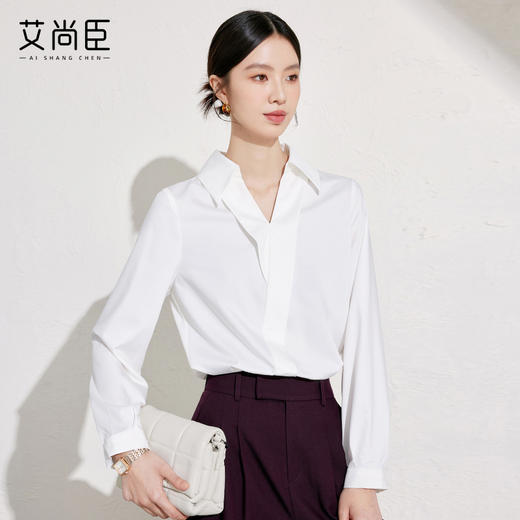 艾尚臣设计感衬衫女2025新款通勤白色衬衣长袖时尚简约挺括上衣春 商品图3