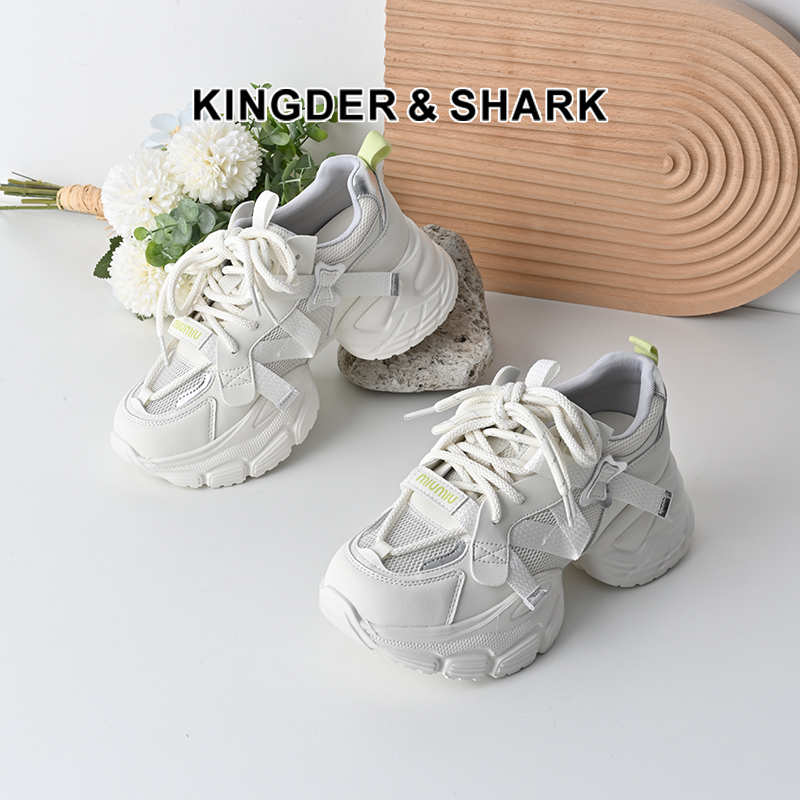 经典鲨2025夏季新品韩版时尚网状透气舒适潮酷系带显高老爹鞋女KW160-529171