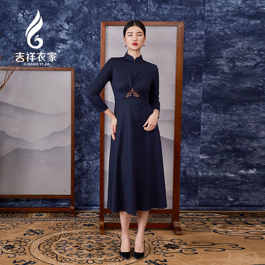 吉祥衣家新中式国风复古春季新款高端显瘦修身女装吉祥如意连衣裙 商品图0