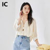 IC奶油白设计感v领露锁骨衬衫短袖显瘦上衣夏新款短款衬衣女 商品缩略图2