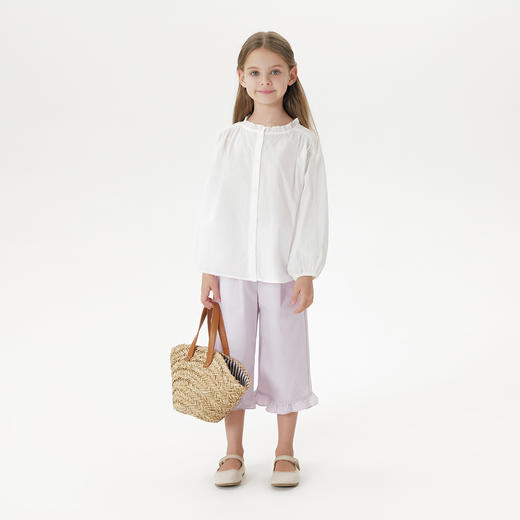 马克珍妮女童花边领纯棉长袖衬衫百搭小衫 儿童衬衣春秋款250018 商品图1