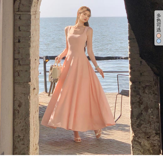 西遇方领吊带连衣裙女夏季新款法式海边度假风a字无袖裙子SS150329 商品图0