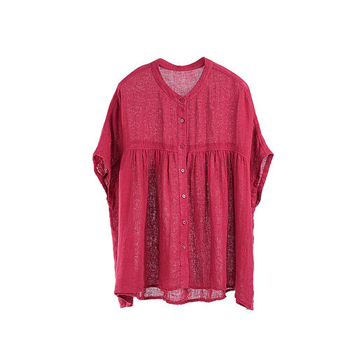 绽放旅行女装173朵/稀疏亚麻连肩中袖立领宽松版型休闲文艺衬衫 商品图4