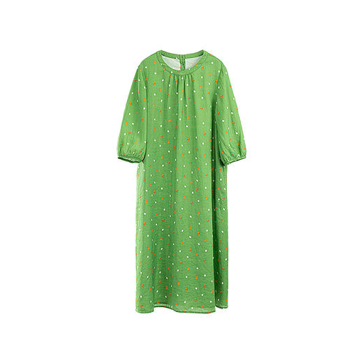 绽放旅行女装202朵/雨点裙春季小波点印花灯笼袖文艺七分袖连衣裙 商品图4
