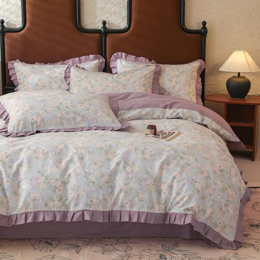 自然醒40支13070全棉荷叶双层花边款四件套100纯棉小清新床单被套三件套床上用品JY 商品图2