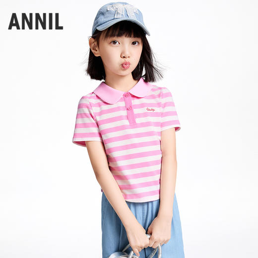 【实体店同款】女童翻领短袖针织衫夏季新款安奈儿童装AG521718 商品图0