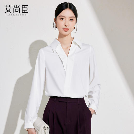 艾尚臣设计感衬衫女2025新款通勤白色衬衣长袖时尚简约挺括上衣春 商品图0
