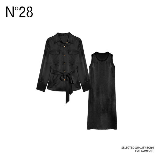 N°28 2025春季新款醋酸裙套装 时尚系带衬衫显瘦无袖裙子优雅连衣裙两件套885111ZT35 商品图1