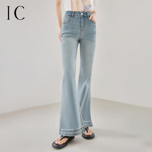 IC 设计复古修身高弹牛仔裤女新款通勤气质百搭夏季喇叭裤 商品图0