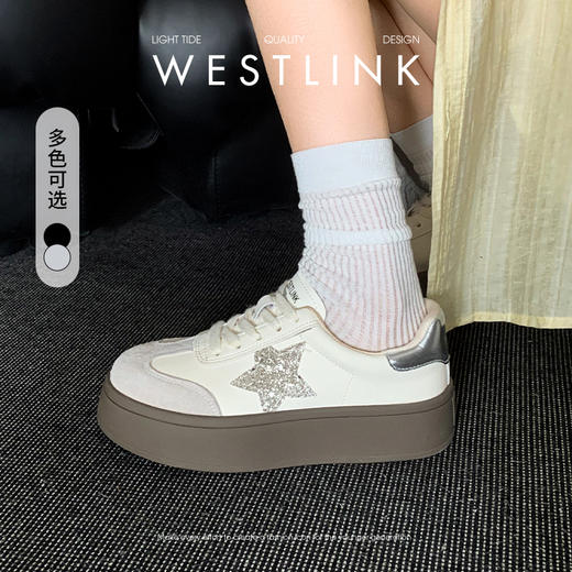 西遇星星德训鞋女新款韩系复古小白鞋撞色轻便厚底板鞋V0356322 商品图0