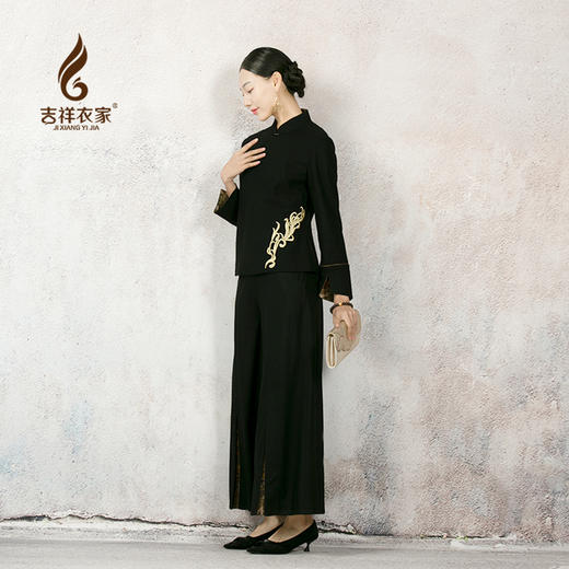 吉祥衣家新中式国风春夏新款高端气质显瘦修身女装云飞扬下衣裤子 商品图0