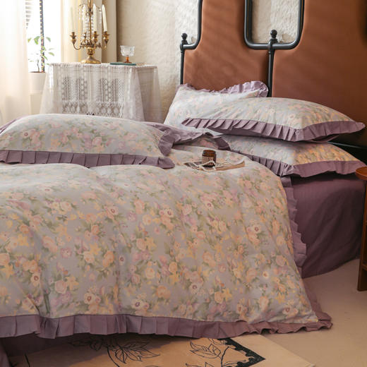 自然醒40支13070全棉荷叶双层花边款四件套100纯棉小清新床单被套三件套床上用品JY 商品图10