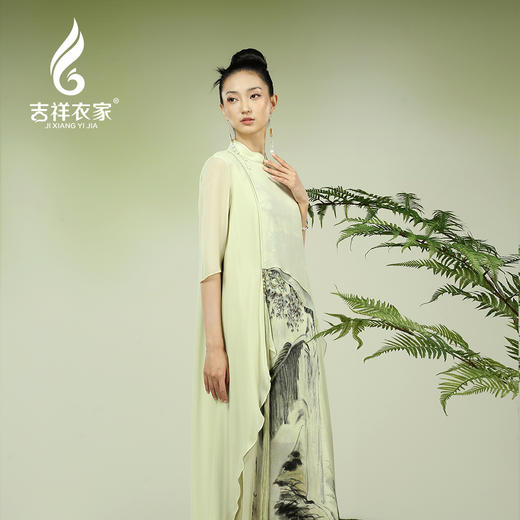 吉祥衣家新中式国风夏新款高端气质显瘦修身女装幽谷东风连衣裙 商品图1
