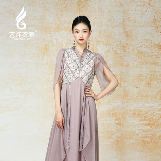 吉祥衣家新中式国风夏新款高端气质显瘦修身女装盈盈一水间连衣裙 商品图4