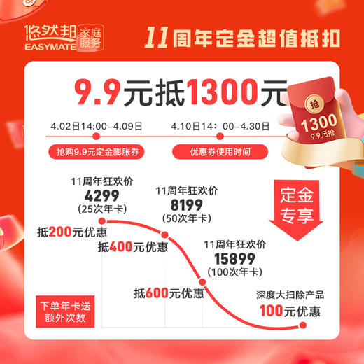 【十一周年定金膨胀】9.9元抵1300元（使用时间4月10日-4月30日） 商品图0