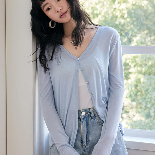 【莱赛尔天丝醋酸 】2025春夏新款绵羊毛薄款纽扣长袖上衣开衫 防晒衣 空调房外套 商品图1