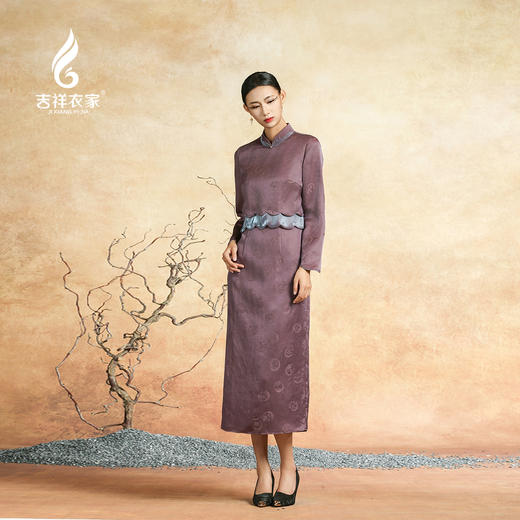 吉祥衣家新中式国风春夏新款高端气质显瘦修身女装黛紫霓裳连衣裙 商品图1