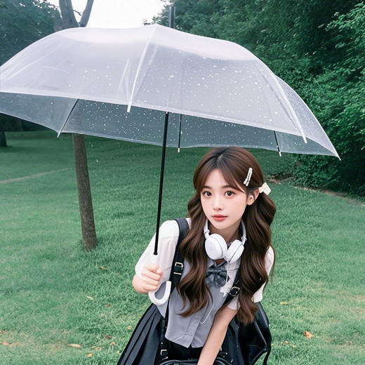 【自动透明雨伞】直杆透明伞，透明环保伞布，视野更宽阔，8骨，16骨稳定伞架结构结实，防水抗风，穹顶鸟笼结构，360°遮挡遇水。半自动开关，轻松开伞，避免撑伞时手臂被淋湿！ 商品图1