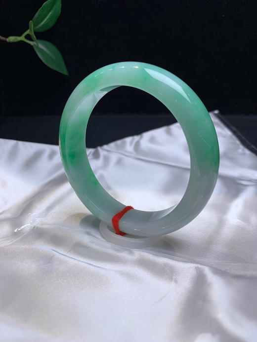 612560，56.3阳绿底手镯，版型好，大半圈带绿，整体均匀细腻，有一处特色洒金 商品图4