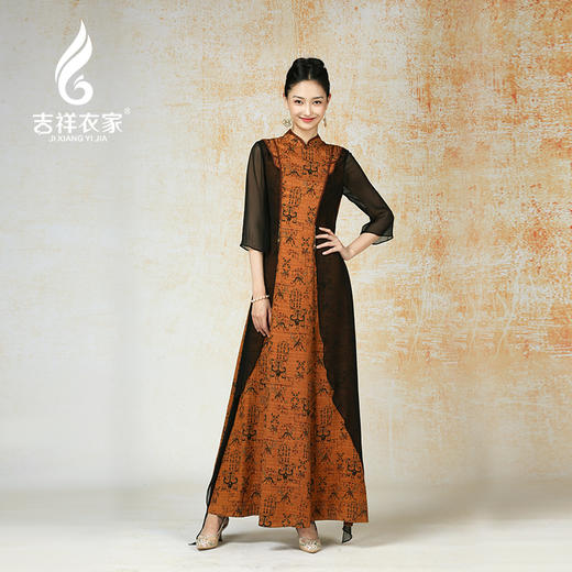 吉祥衣家新中式国风夏新款高端气质显瘦修身女装瞻彼日月连衣裙 商品图3