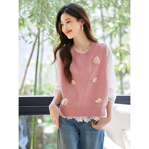 【年货节】熙世界法式立体花卉针织马甲女春季新款外穿叠穿宽松无袖背心上衣 商品图3