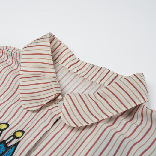 谜底条纹衬衫短袖女2025夏新款通勤风粉色定位印花衬衣256MC6242 商品图3