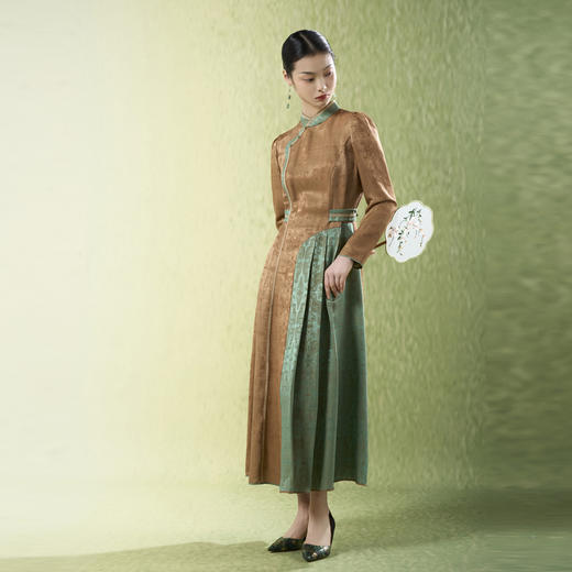 吉祥衣家新中式国风夏新款高端气质显瘦修身女装半盏青绿连衣裙 商品图4