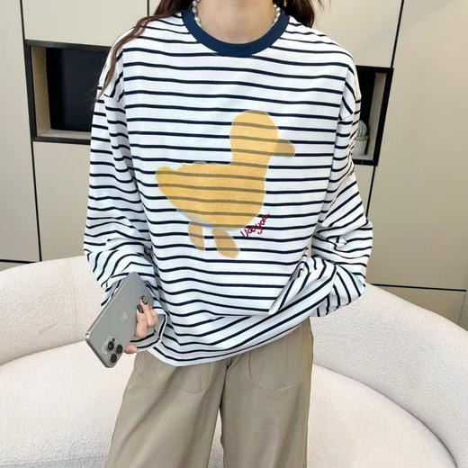 【断码 清仓 凑单】乌丫 25春季新款 可爱小黄鸭印花海魂条纹T恤 商品图13