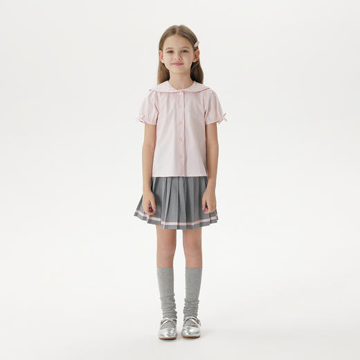 马克珍妮女童复古学院撞色百褶短裙半身裙儿童裙子秋装新款241502 商品图1