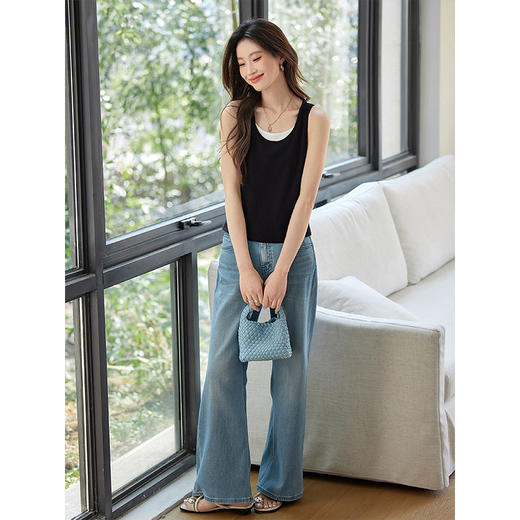 【1件9折】熙世界撞色假两件小背心女夏季外穿2025新款修身显瘦无袖吊带上衣 商品图4