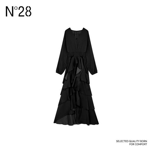 【破价】N°28 2025春季新款长款连衣裙 显瘦气质高腰V领设计感蓬蓬裙885241L518 商品图3