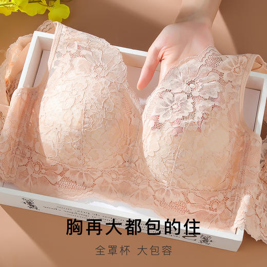 【大胸显小 美背塑形】大码蜂巢杯内衣女透气全罩杯文胸舒适侧收花漾美背 商品图0